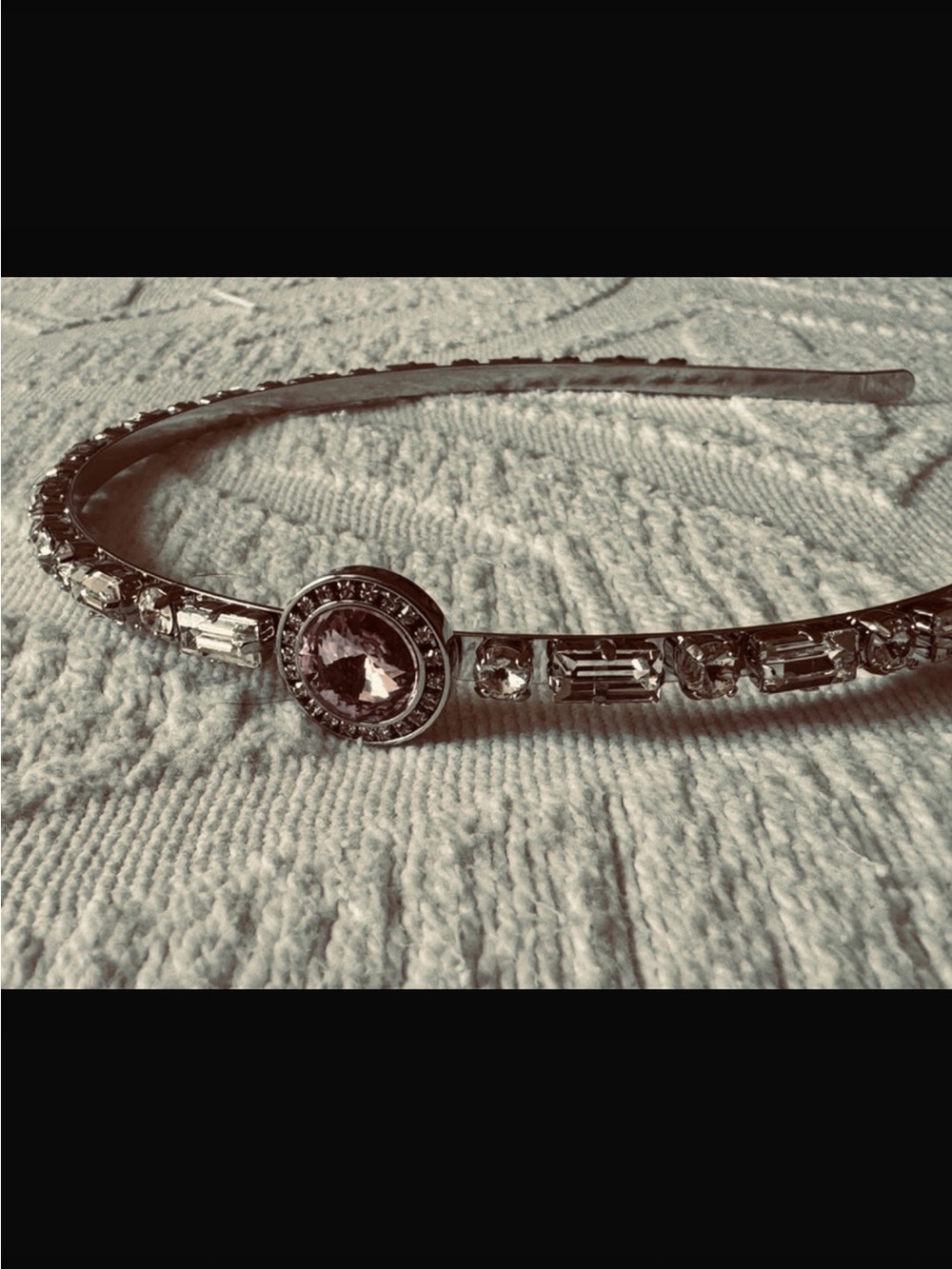 Miu Miu Pink Crystal-Embellished Silver Tone Headband EUC